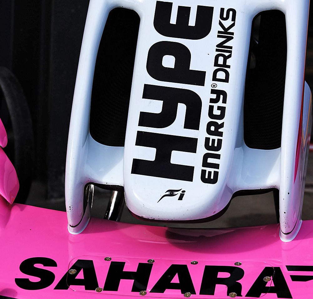 Sponsors Hype Energy on the Sahara Force India F1 VJM11 nosecone.